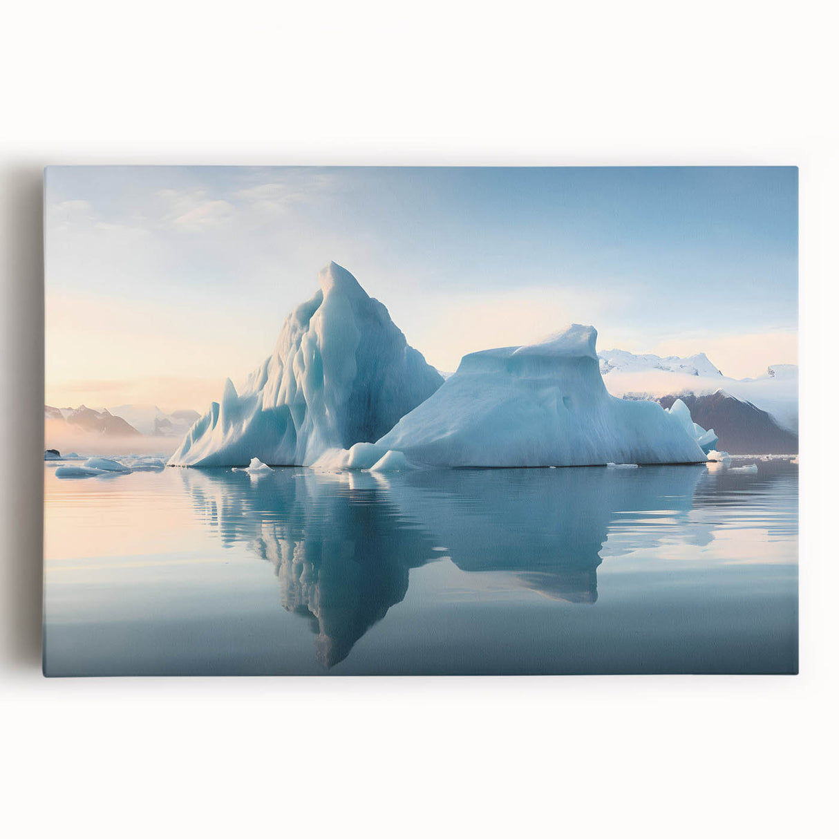 Black and white photograph of Antarctic landscape on large stretched canvas, suitable for kitchen wall art.