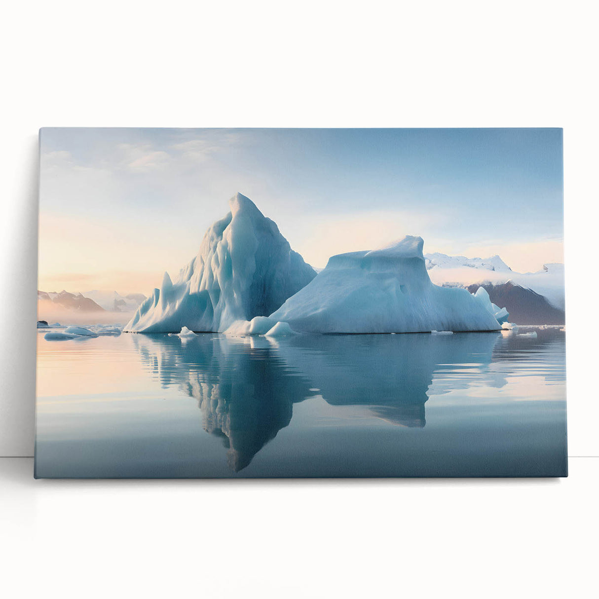 Black and white photo of Antarctic scenery on large stretched canvas, suitable for kitchen or bedroom wall art.
