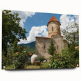 Large abstract wall art depicting a serene Asian landscape in muted earth tones on acrylic glass.