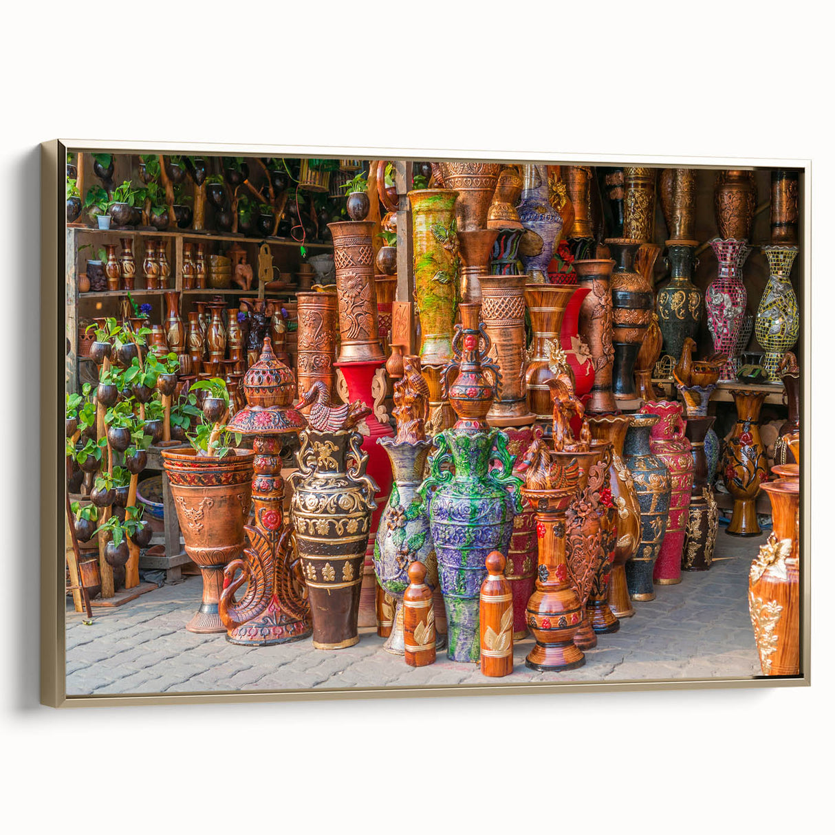 Framed canvas of a vintage-style Bangladesh landscape in black and gold tones, ideal for bedroom wall art.