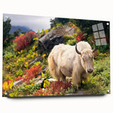 Large abstract wall art depicting the Bhutanese landscape in muted earth tones on acrylic glass.