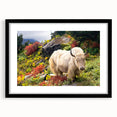 Extra large abstract art print of a colorful, textured Bhutanese landscape on a framed canvas, ideal for living room decor.