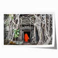 Rolled print of a Cambodian landscape featuring lush greenery and a temple, in earthy tones, ideal for art wall dining room.