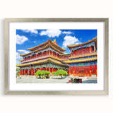 Textured art depicting an abstract Beijing cityscape in muted gray tones on a framed silver mat, suitable for bedroom art.