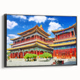 Black and white wall art of Beijing landscape on framed canvas, suitable for bedroom decor.