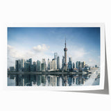Extra large rolled print of Shanghai skyline with vibrant twilight hues, ideal for art wall dining room.
