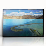 Large abstract wall art depicting a Tibetan landscape in muted earth tones on a framed acrylic.