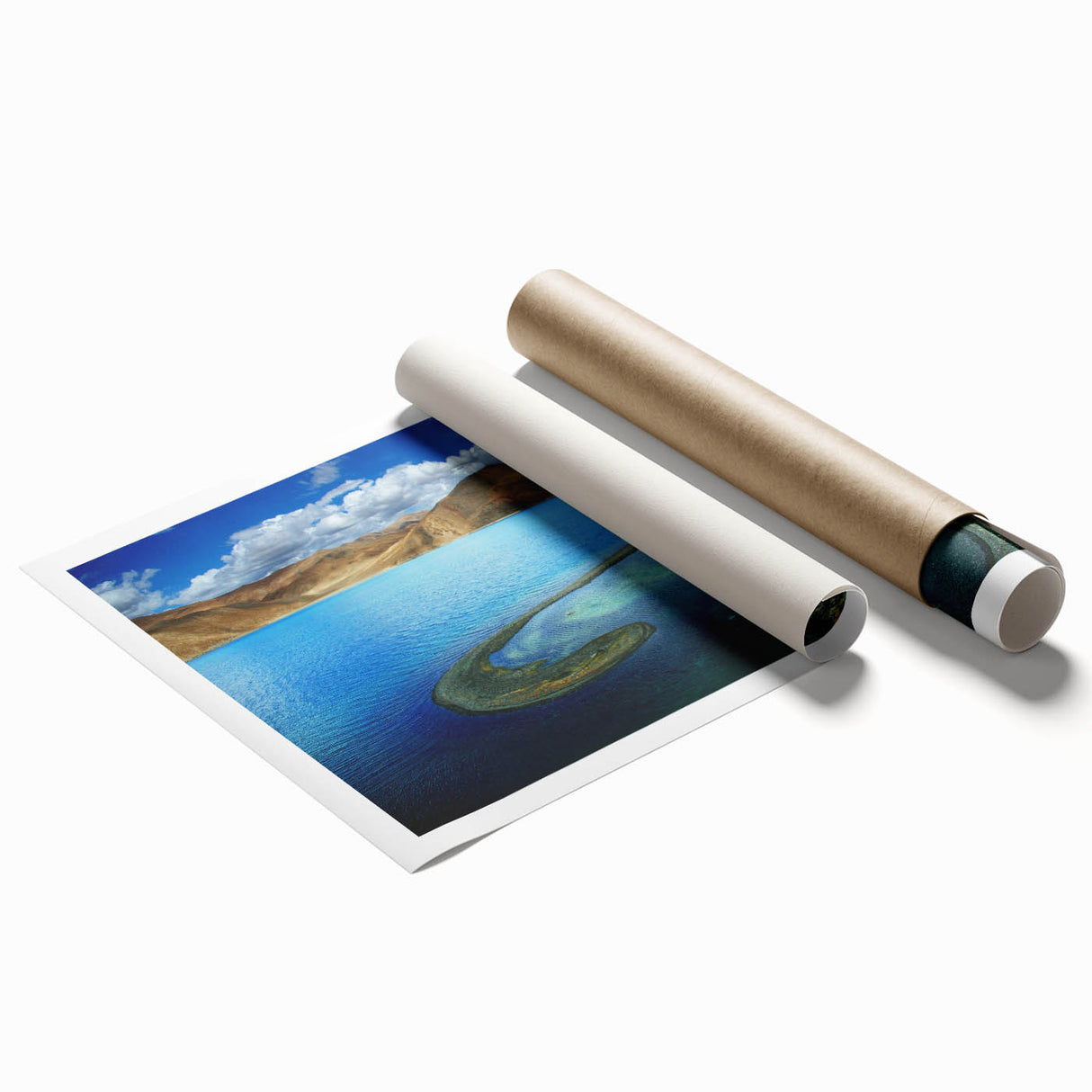 Extra large rolled print of Tibetan scenery with muted earth tones, ideal for classy bathroom wall art.