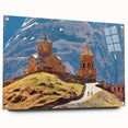 Large abstract wall art depicting a serene Georgian landscape in muted earth tones on acrylic glass.