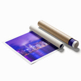 Extra large rolled print of Hong Kong scenery with floral accents in muted colors.