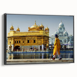 Black and white vintage poster art of an Indian landscape on framed canvas, suitable for bedroom decor.