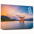 Large abstract wall art depicting an Asian landscape in muted earth tones on acrylic glass.