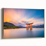 Framed canvas featuring a vintage Japanese landscape in black and gold tones, ideal for bedroom wall art.