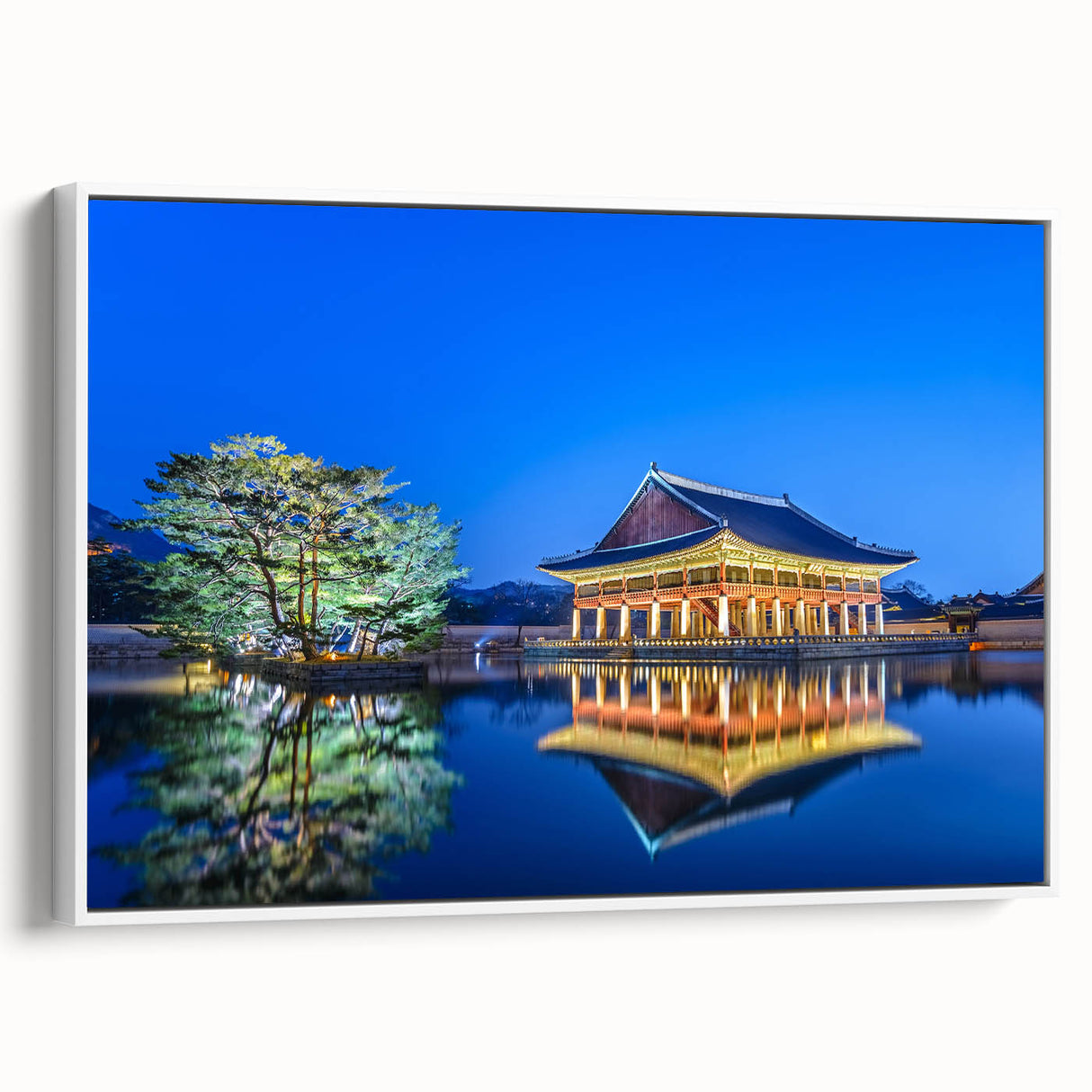 Vintage poster art depicting Seoul skyline in colorful inks on extra large framed canvas, ideal for living room decor.