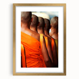 Extra large abstract art print depicting a textured Laos scenery in muted earth tones, framed in gold.