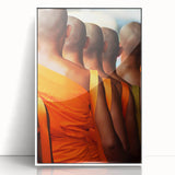 Acrylic print of a Laotian landscape in art deco style, featuring muted green and blue tones.