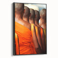 Black and white wall art featuring a vintage poster-style landscape of Laos on framed canvas, suitable for bedroom decor.