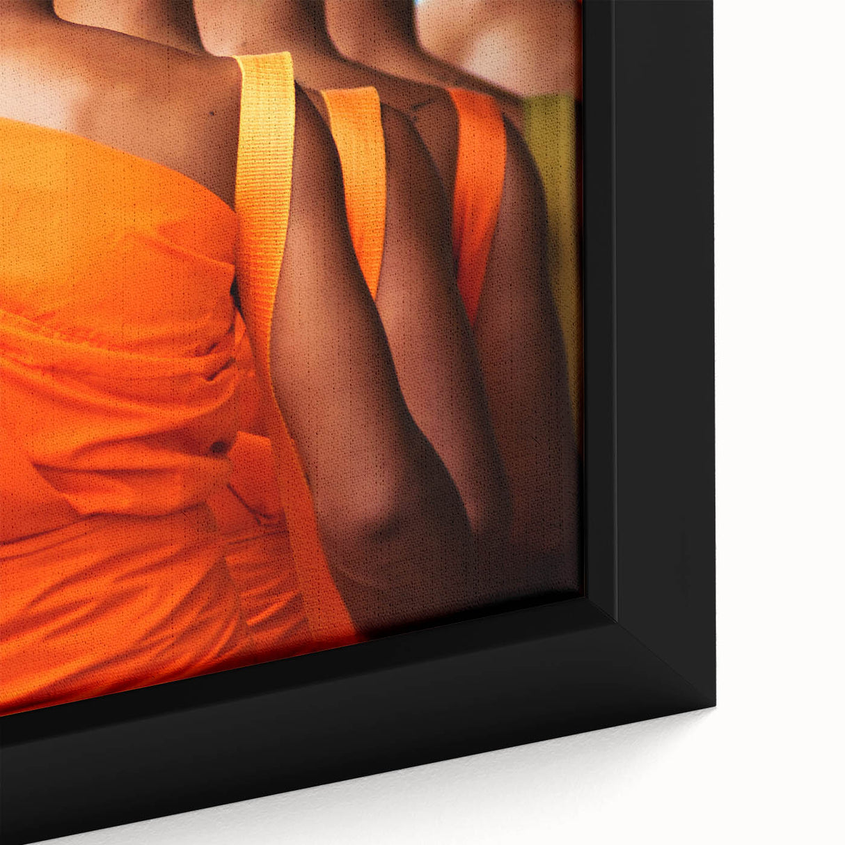 Extra large framed canvas featuring a textured, colorful Laos scenery in black, ideal for living room decor.