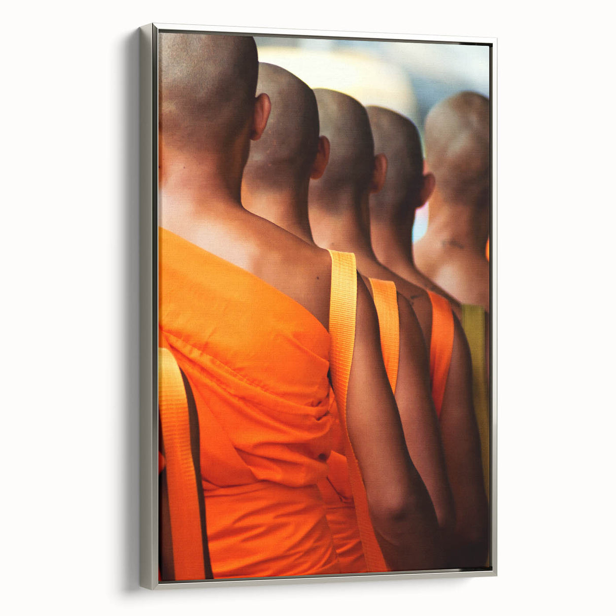 Framed canvas featuring a vintage-style landscape painting of Laos with colorful art elements and black borders.