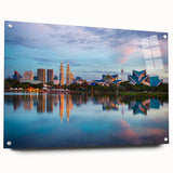 Large abstract acrylic print of Asian scenery in muted earth tones, suitable for bedroom or dining room decor.