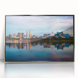 Mid-century modernist art depicting a Malaysian landscape in acrylic, framed in silver, suitable for nursery wall art.