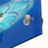 Acrylic print of a large abstract seascape in blue and turquoise.
