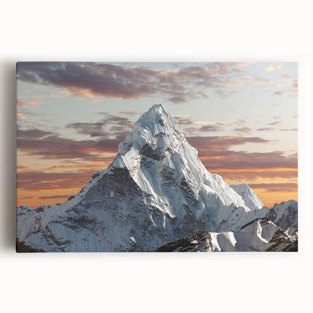 Black and white stretched canvas of Mount Everest, ideal for kitchen wall art.