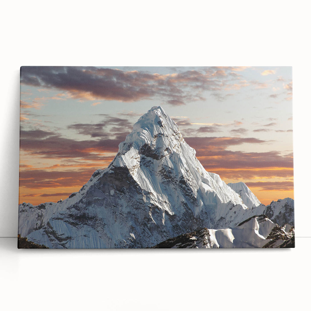 Black and white photo of Mount Everest on stretched canvas, ideal for kitchen wall art or bedroom.