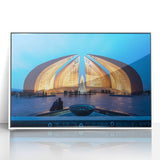 Acrylic print of a serene Pakistani landscape in soft earth tones, framed in white.