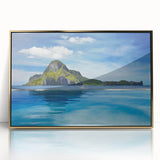 Framed acrylic print of a serene Philippine landscape in muted green and blue tones, ideal for modern art wall decor.