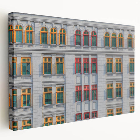 Large stretched canvas featuring a detailed Singapore skyline in muted gray and blue tones, ideal for kitchen wall art.
