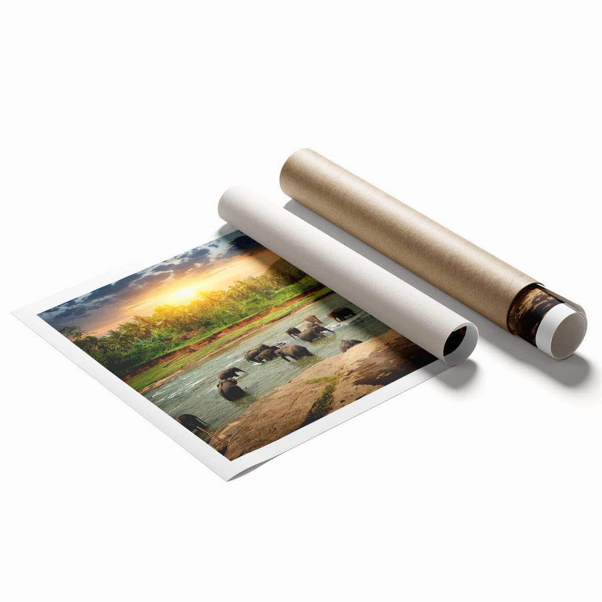 Extra large rolled print featuring a serene Sri Lankan landscape with lush greenery and soft pastel hues.