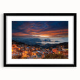 Abstract art print depicting a textured, colorful Taiwanese landscape on a large framed canvas, ideal for living room decor.