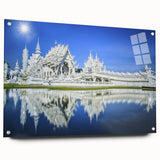 Acrylic print of a large abstract Bangkok cityscape in muted gray and blue tones.