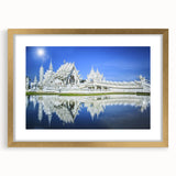 Extra large abstract art print of Bangkok skyline in gold frame, featuring textured strokes and vibrant colors.