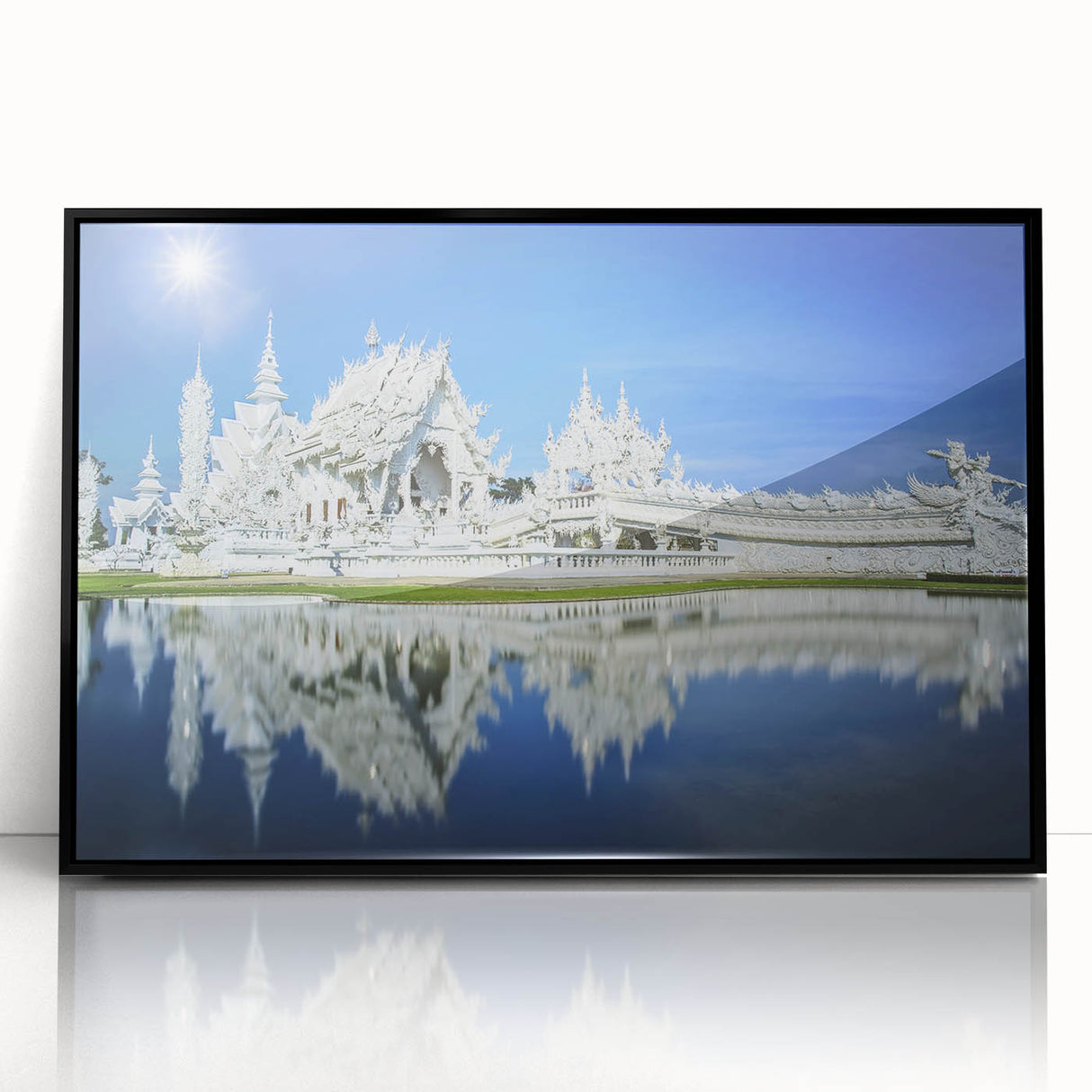 Large abstract wall art depicting Bangkok’s skyline in vibrant colors on a black acrylic frame.