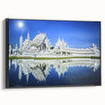 Framed canvas depicting a black and white vintage poster art of Bangkok's landscape, ideal for bedroom wall decor.