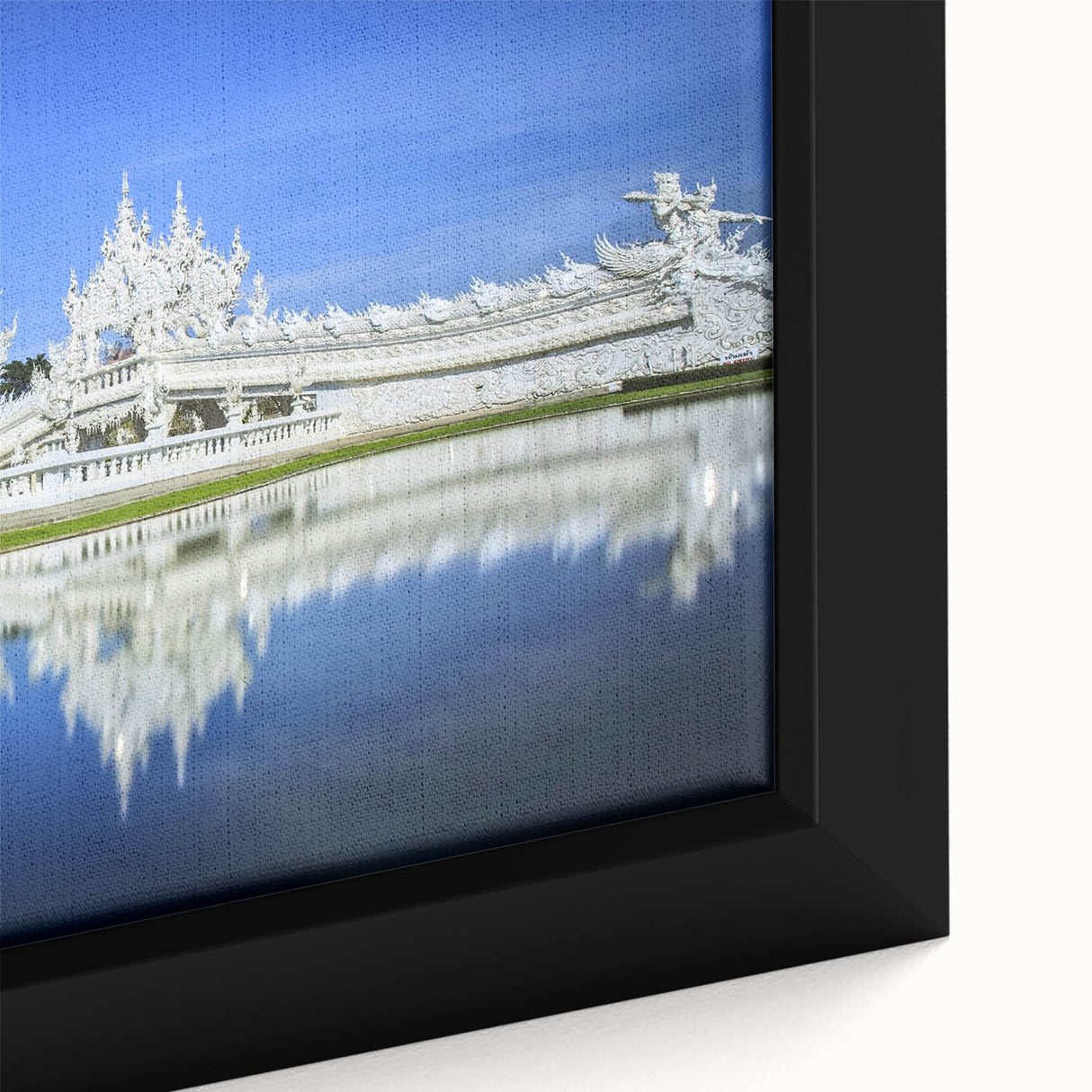 Extra large framed canvas of Bangkok scenery in black with colorful, textured art details, ideal for living room decor.