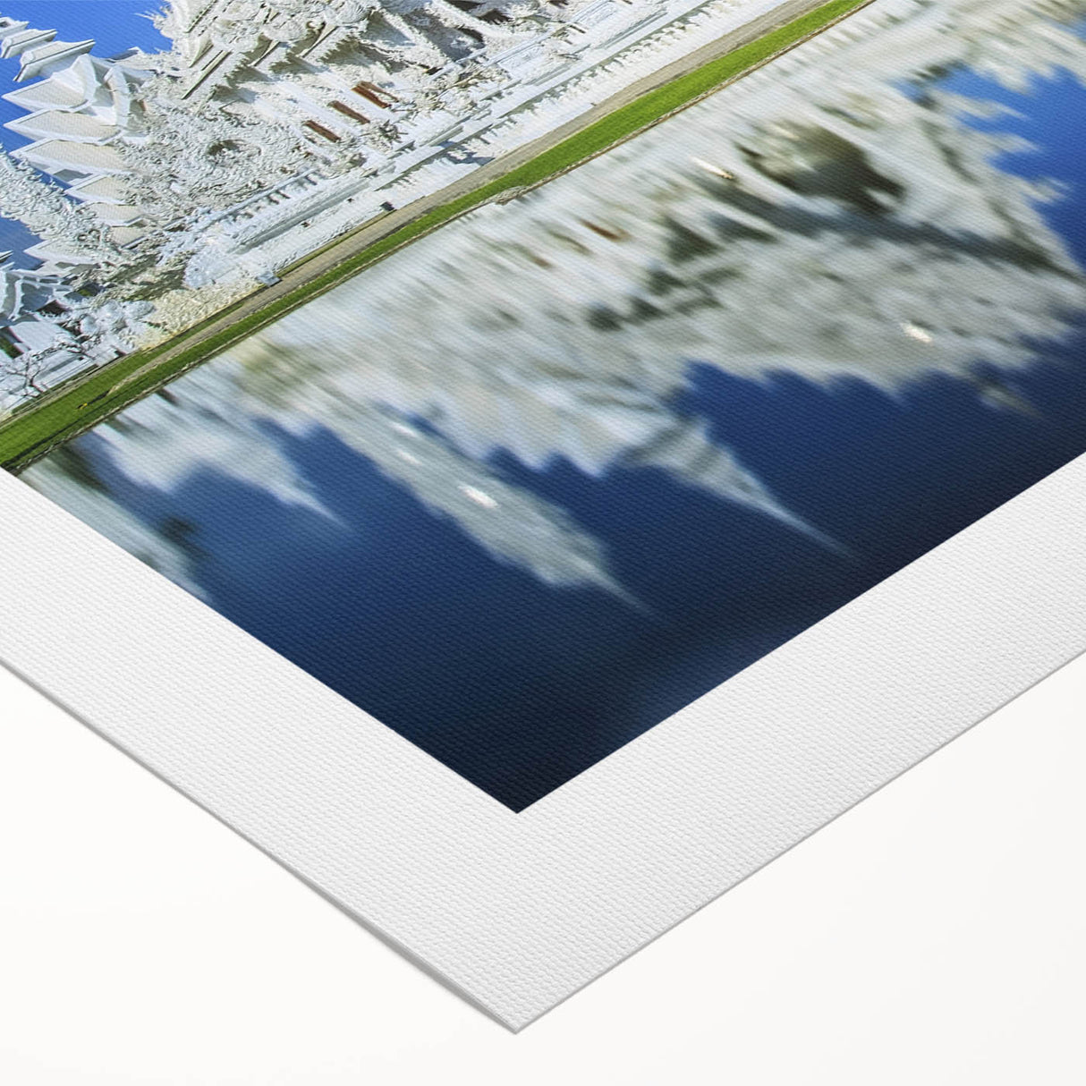 Art deco poster of Bangkok skyline in muted gold and blue tones on rolled canvas, suitable for dining room wall art.
