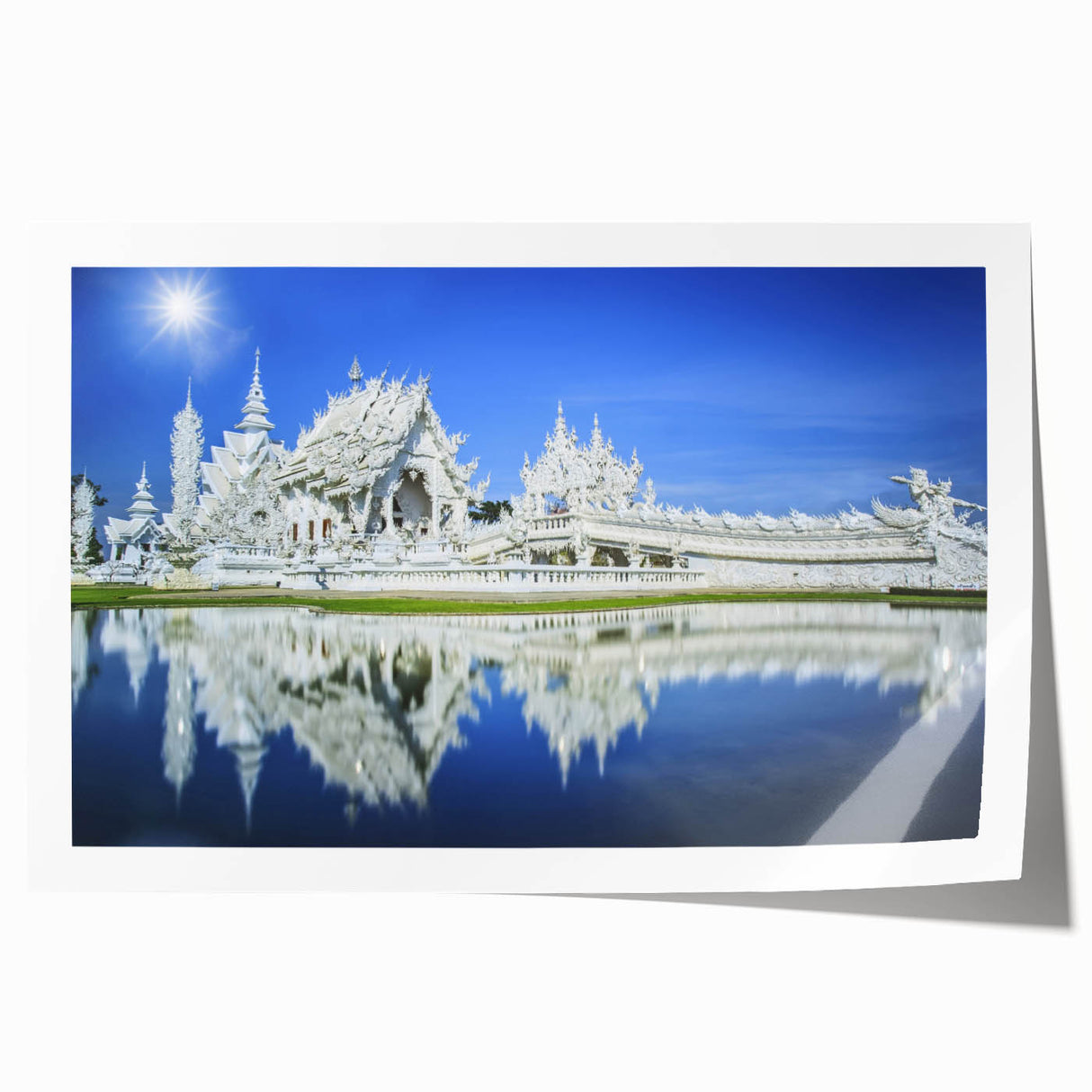 Extra large rolled print depicting a serene Bangkok scene with vibrant floral elements, ideal for dining room wall art.