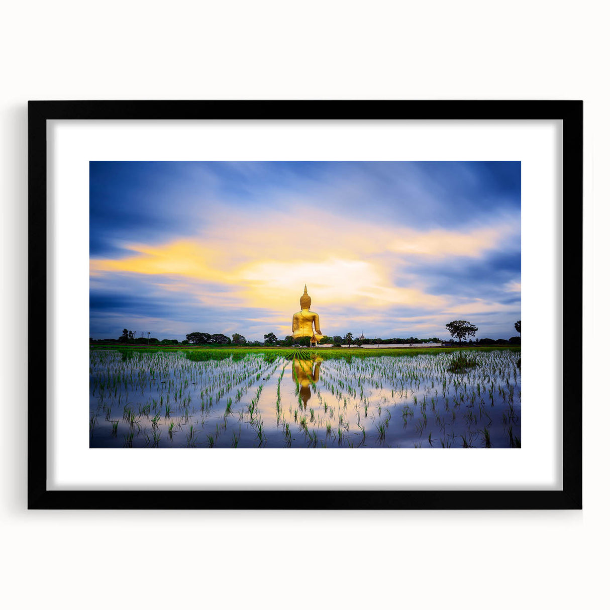Extra large abstract art print of colorful, textured scenery in Thailand on a black framed canvas.