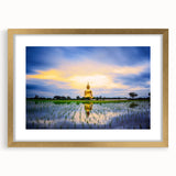 Extra large abstract art print of a textured scenery depicting Thailand, in gold frame, suitable for living room decor.