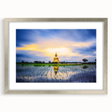 Textured art print of an abstract Thai landscape in muted earth tones, framed in silver, suitable for bedroom decor.