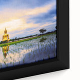 Black wall art featuring a textured, colorful Thai landscape on a large framed canvas, ideal for living room decor.