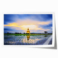Extra large rolled print of a tranquil Thai landscape in muted greens and blues, ideal for dining room wall art.