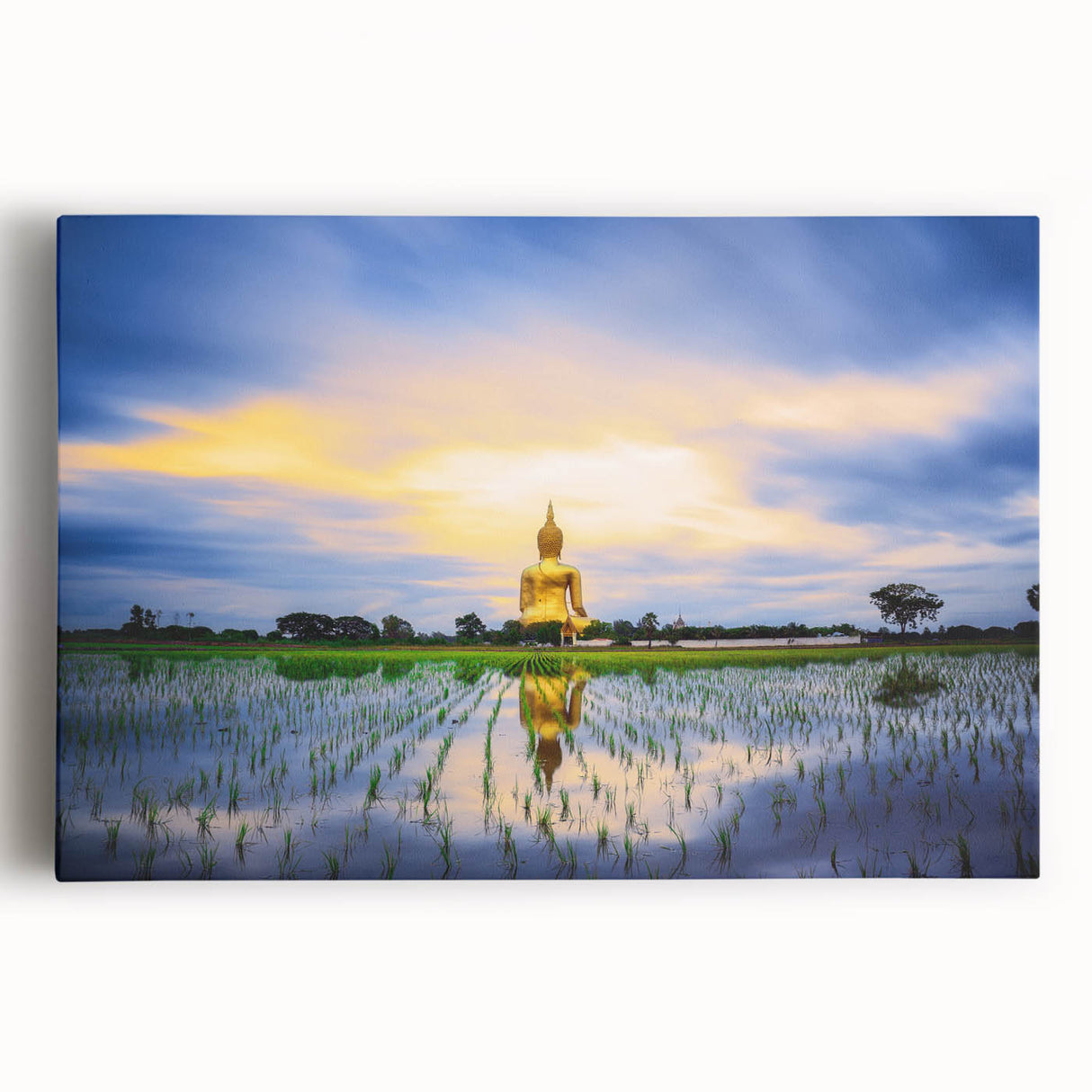 Black and white large art print of a Thai landscape on stretched canvas, ideal for kitchen wall art.