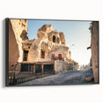 Black and white landscape art painting of a Turkish scenery on framed canvas, ideal for bedroom decor.