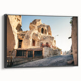 Black and white landscape art painting of a Turkish scenery on framed canvas, ideal for bedroom decor.