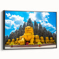 Black and white landscape art painting of a Vietnam scenery on framed canvas, ideal for bedroom wall decor.