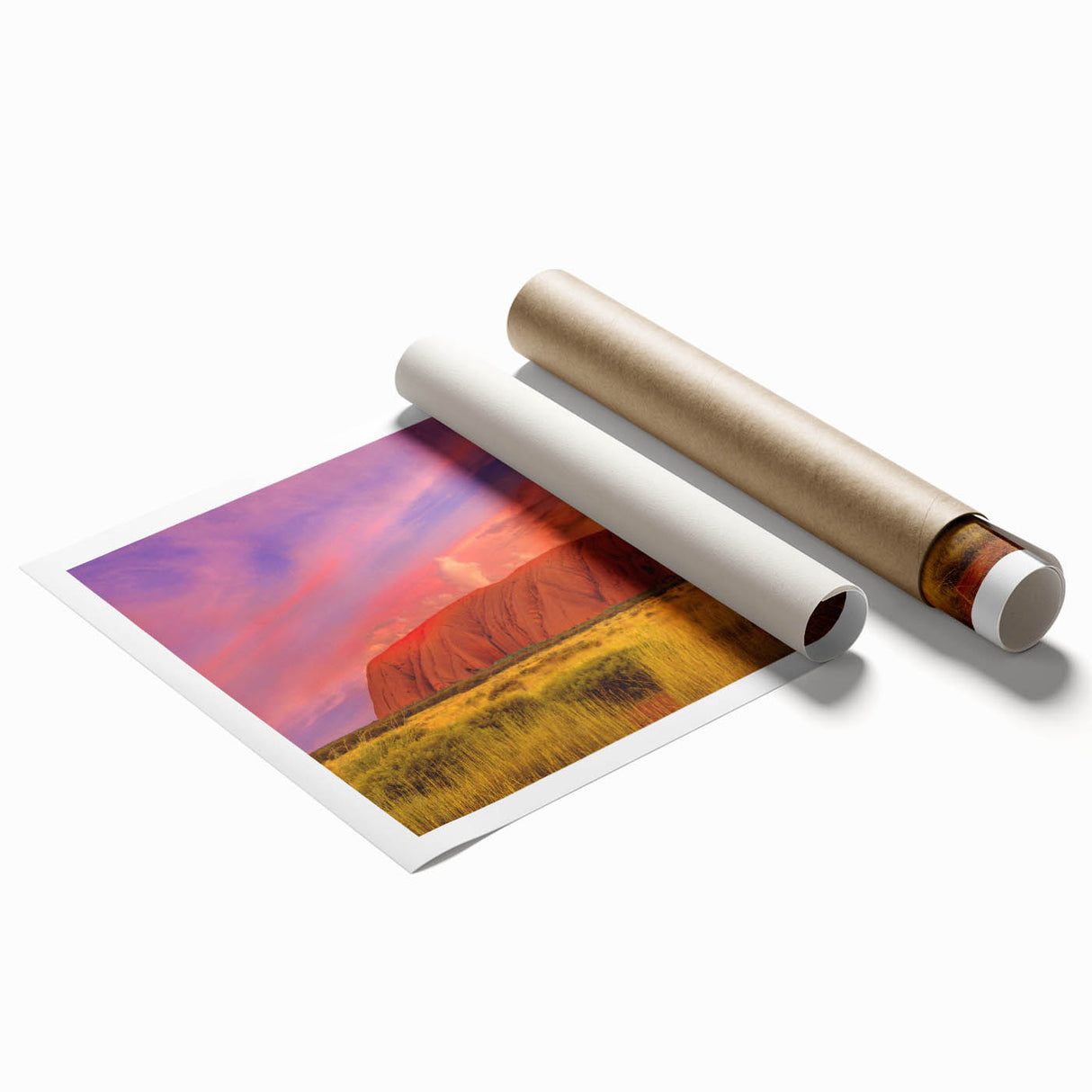 Extra large rolled print of Ayers Rock in Australia, featuring muted earth tones, ideal for classy bathroom wall art.